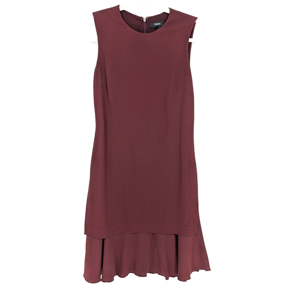 Theory Sleeveless Maroon Layered Hem Dress Satin Tiered Ruffle Modern Romantic 0 - Picture 4 of 10
